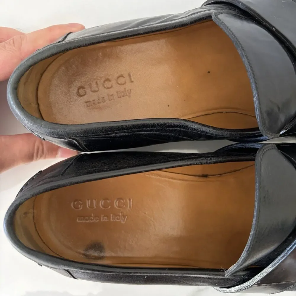Gucci Interlocking GG Leather Slip On Loafers Size 10.5 Black